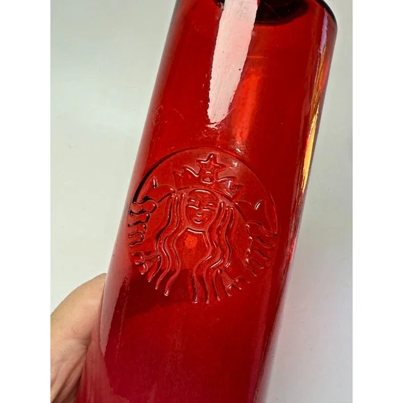 Starbucks Winter 2022 Red Ombre Embossed Siren Logo Glass Water Bottle 22oz Used - Picture 2 of 6